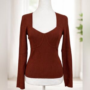 Madewell Ribbed Sweetheart Neck Top – Rust Brown – Size Medium NWOT